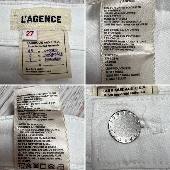 L'AGENCE SADA Cropped Slim High Rise Jeans SIZE 27 White Denim Raw Hem Straight - Picture 3 of 12